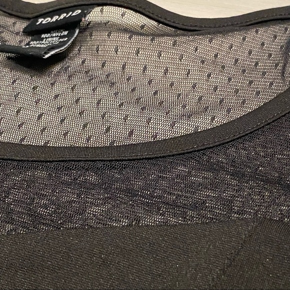 Torrid Short Sleeve Mesh Neckline Plus Pinup Coquette Peplum Top, Black, 0plus - Picture 3 of 9